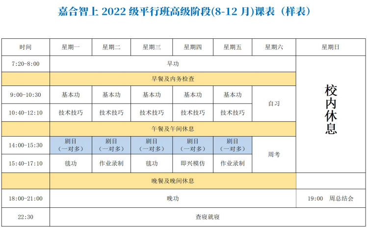 平行班高级阶段课表 平行班高级阶段课表